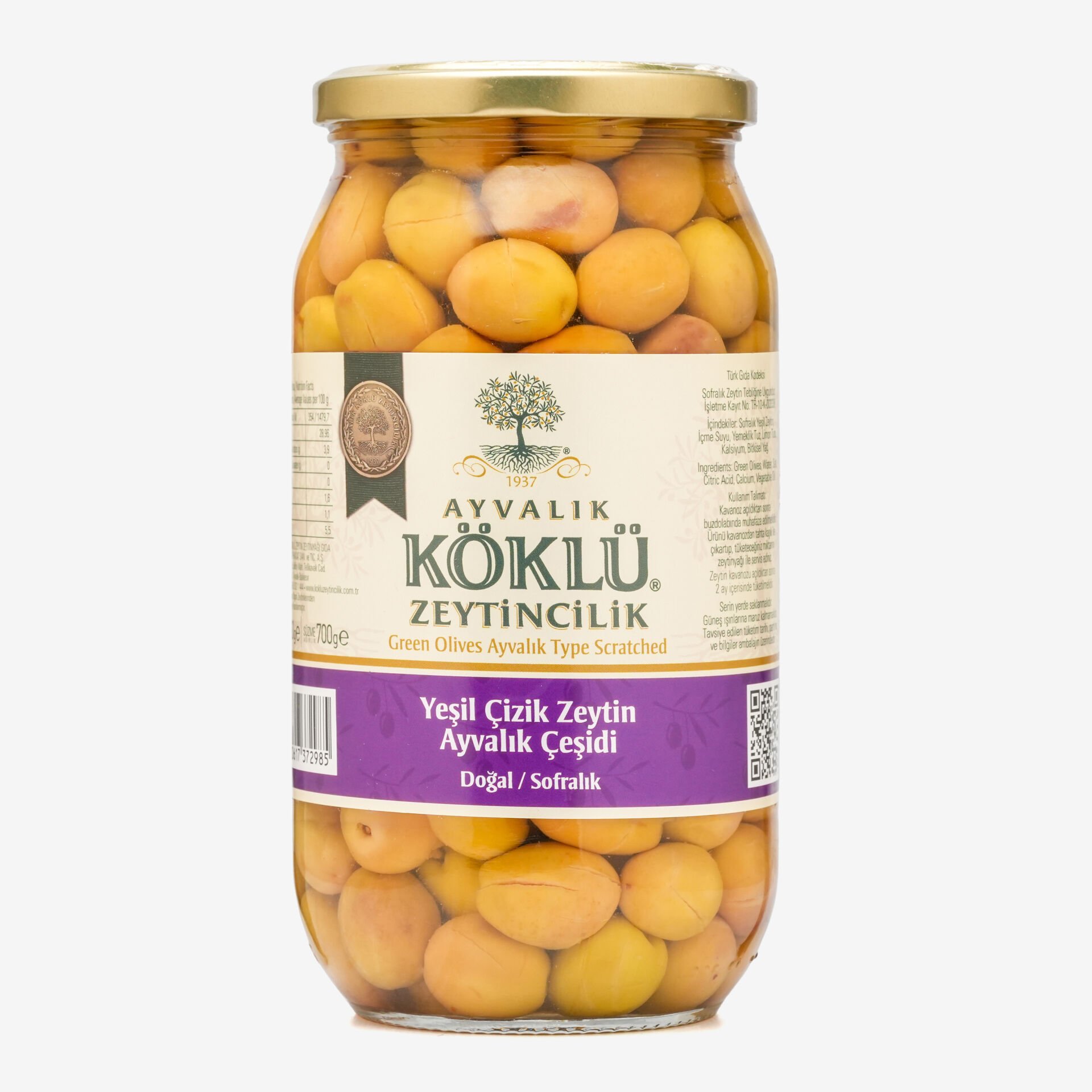 Ayvalık Yeşil Çizik Zeytin 1000cc Cam Kavanoz | Ayvalık Çizik Zeytin