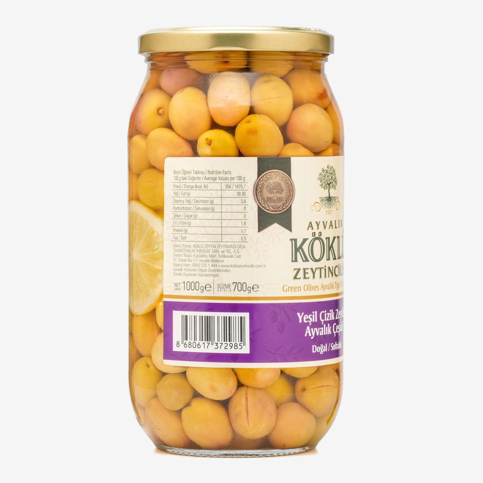 Ayvalık Yeşil Çizik Zeytin 1000cc Cam Kavanoz