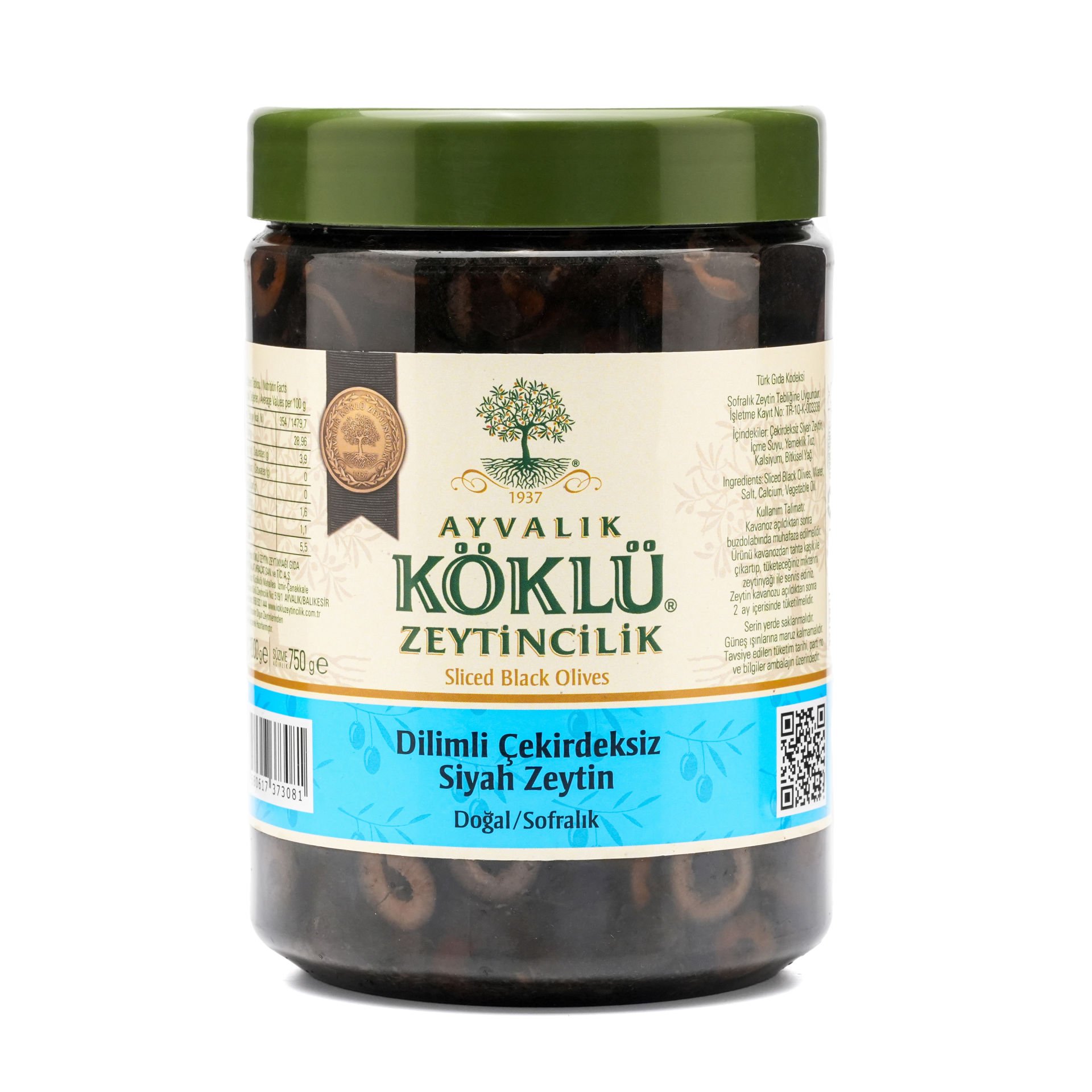 Dilimli Çekirdeksiz Siyah  Zeytin 1000 cc