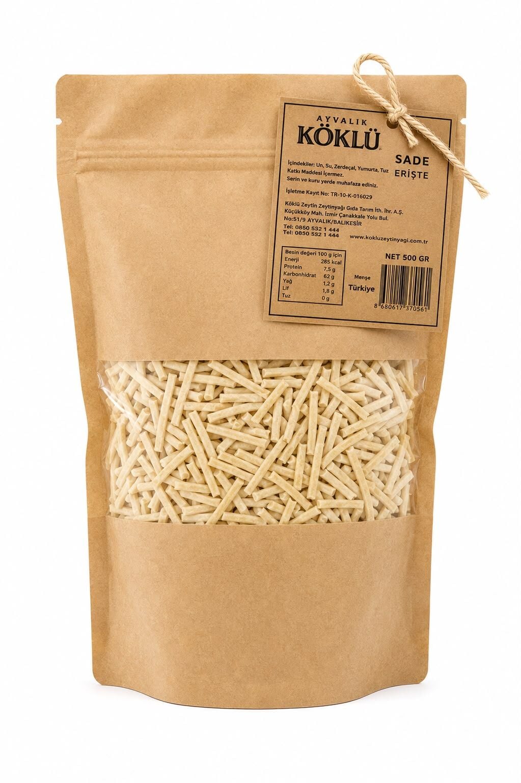 Köklü Sade Erişte  500 Gr